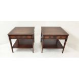 LAMP TABLES, a pair, Georgian style mahogany, each with single drawer, 53cm H x 61cm W x 61cm D. (