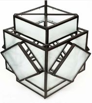 HALL LANTERNS, a pair, Art deco style, metal framed and frosted glass, 73cm H x 50cm. (2)