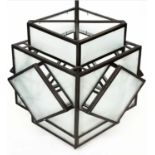 HALL LANTERNS, a pair, Art deco style, metal framed and frosted glass, 73cm H x 50cm. (2)