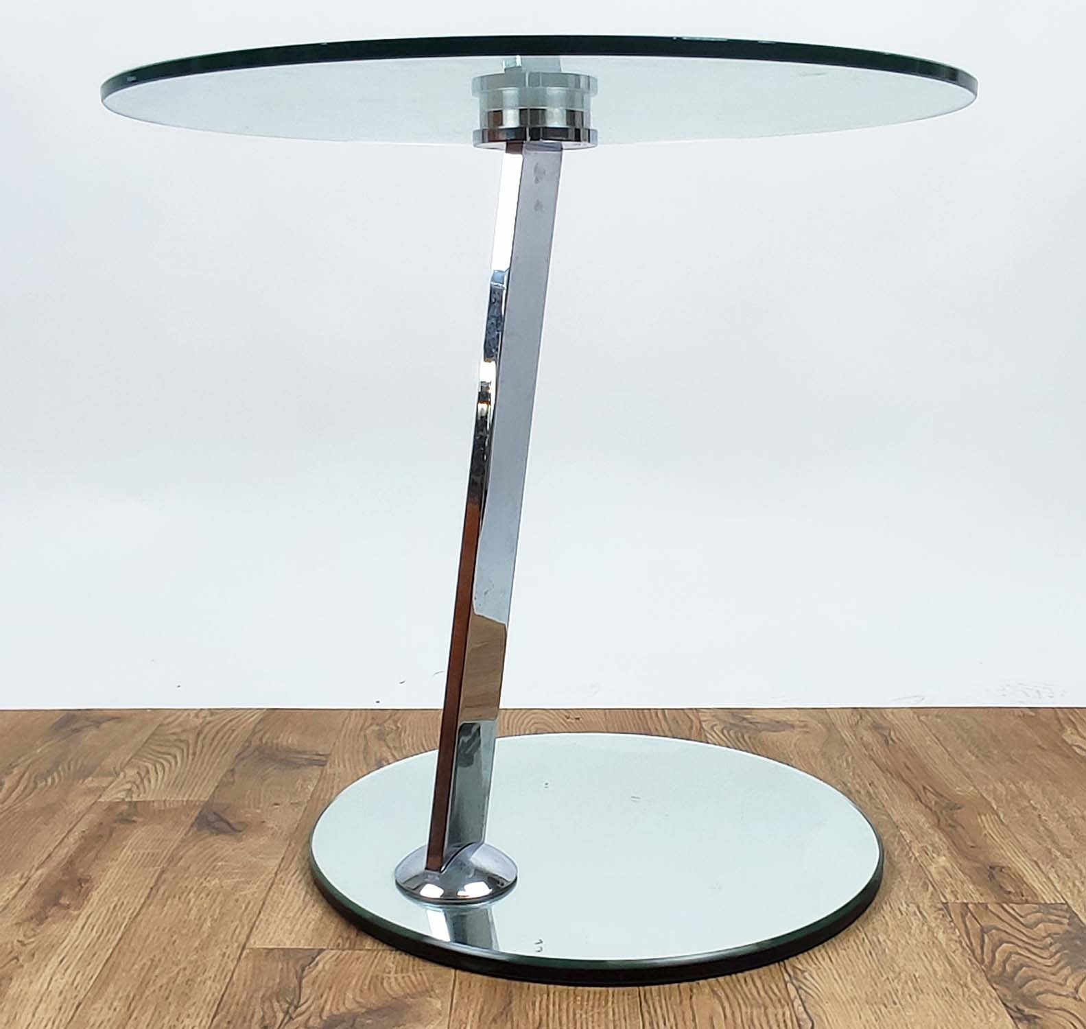 SIDE TABLE, contemporary design, mirrored base, glass top, 60cm diam x 55cm H. - Image 2 of 6