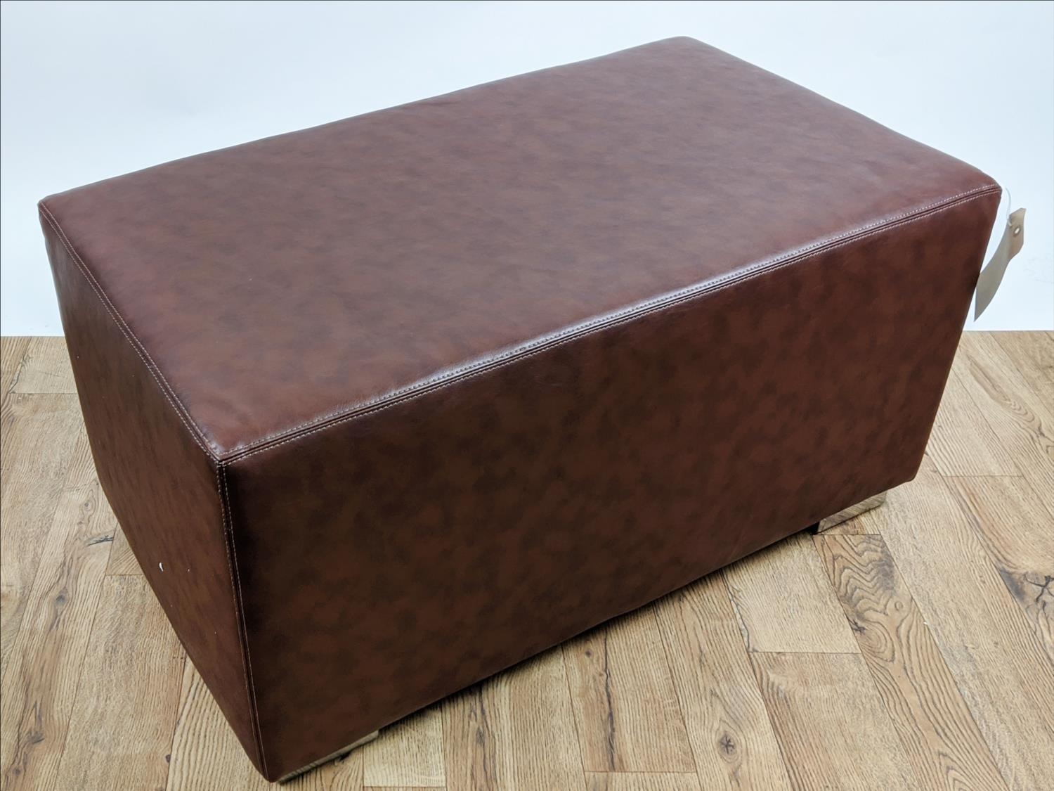 LEATHER HEARTH STOOL, brown leather, contemporary design, rectangular form, 53cm x 45cm H x 95cm. - Image 2 of 5