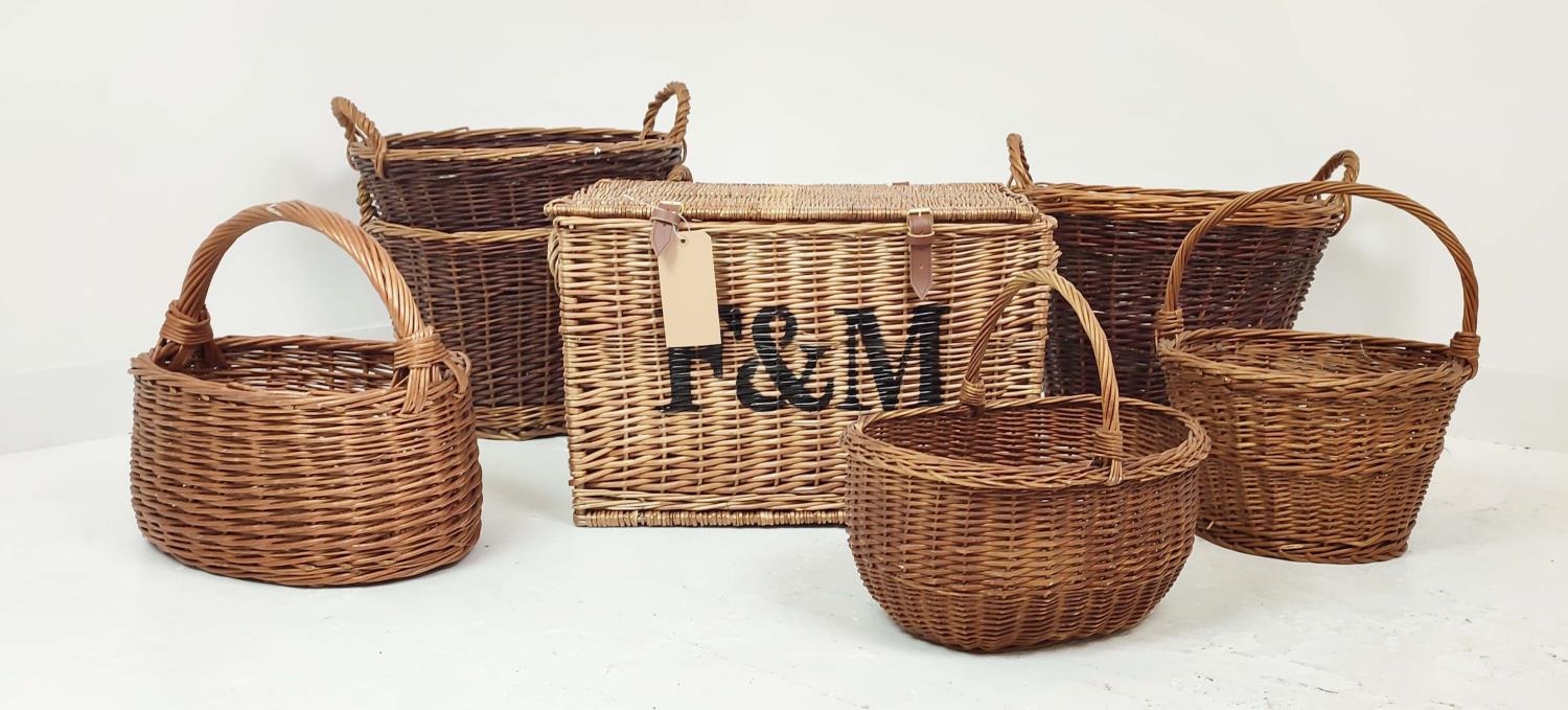 BASKETS, a set of seven, wicker in various sizes, to include a picnic hamper, 40cm H x 60cm x 40cm - Image 2 of 7