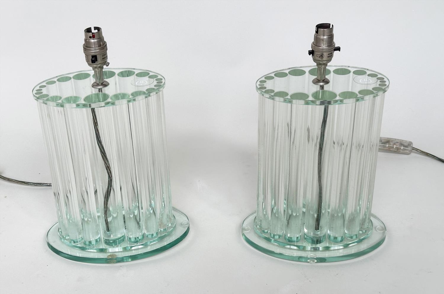 TABLE LAMPS BY GREEN APPLE, a pair, glass oval each with twenty graduated glass column supports, - Image 2 of 9
