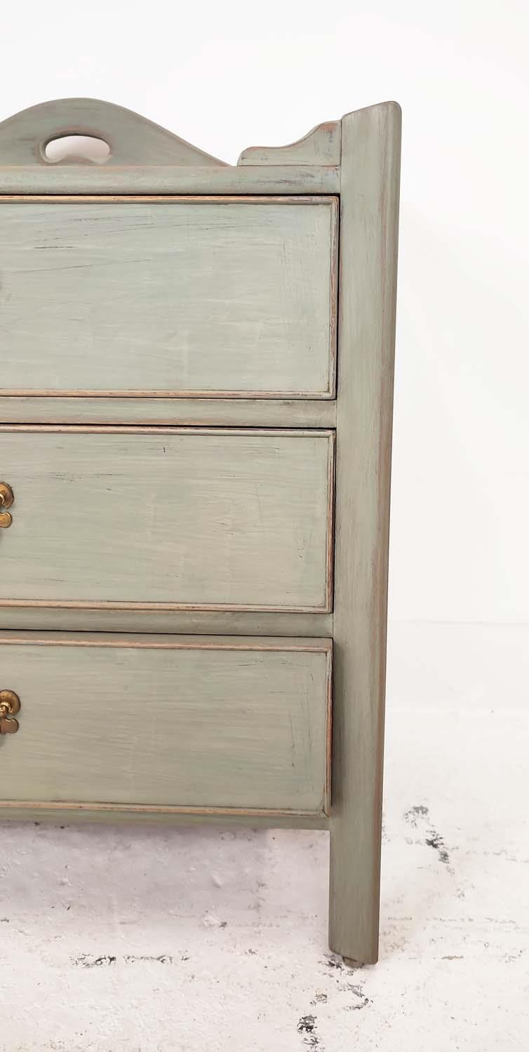 BEDSIDE CHESTS, a pair, grey painted, each with three drawers, labelled William L Maclean, 68cm H - Image 3 of 9