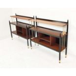 G PLAN LIBRENZA BOOKCASES, a pair, vintage 1950s, ebonised and brass detail, 106cm x 95cm H x