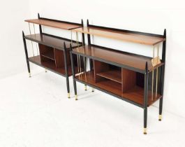 G PLAN LIBRENZA BOOKCASES, a pair, vintage 1950s, ebonised and brass detail, 106cm x 95cm H x