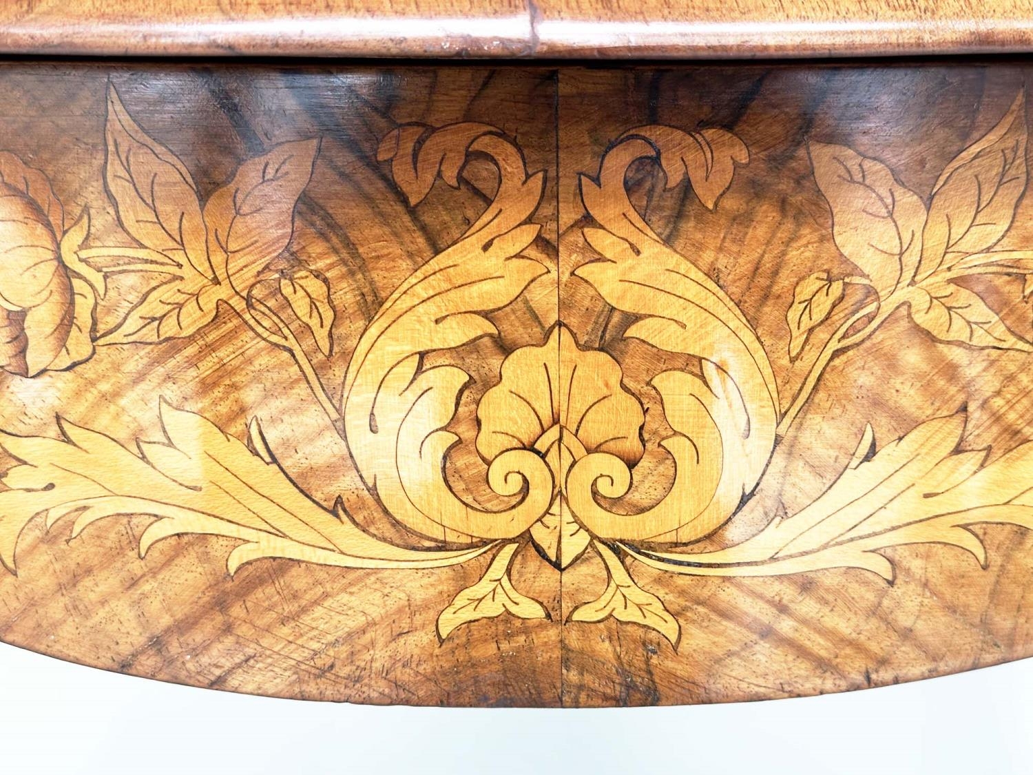 CENTRE TABLE, Victorian burr walnut with satinwood crossbanding and foliate marquetry on cabriole - Image 2 of 11