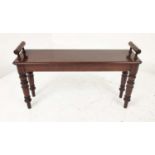 HALL BENCH, Victorian mahogany with bolster ends, 53cm H x 92cm W x 26cm D.