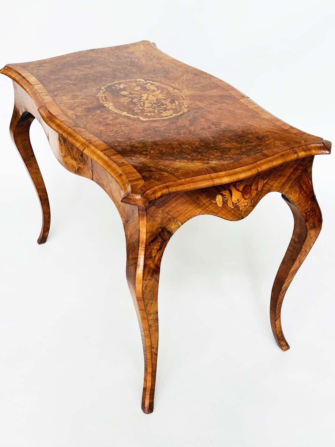 CENTRE TABLE, Victorian burr walnut with satinwood crossbanding and foliate marquetry on cabriole - Image 5 of 11