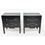 BEDSIDE CHESTS BY JULIAN CHICHESTER, a pair, Regency style lacquered with hand painted gilt