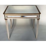 SIDE TABLE, Italian grey painted, parcel gilt and mirror panelled with a single drawer, 83cm x