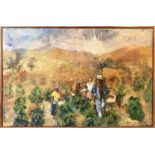 SOUTH AMERICAN LANDSCAPE WITH FIGURES, oil on canvas, signed, framed.