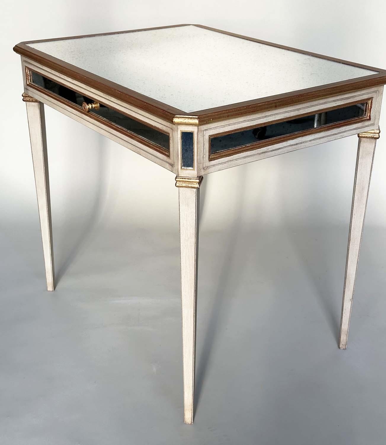 SIDE TABLE, Italian grey painted, parcel gilt and mirror panelled with a single drawer, 83cm x - Image 6 of 9