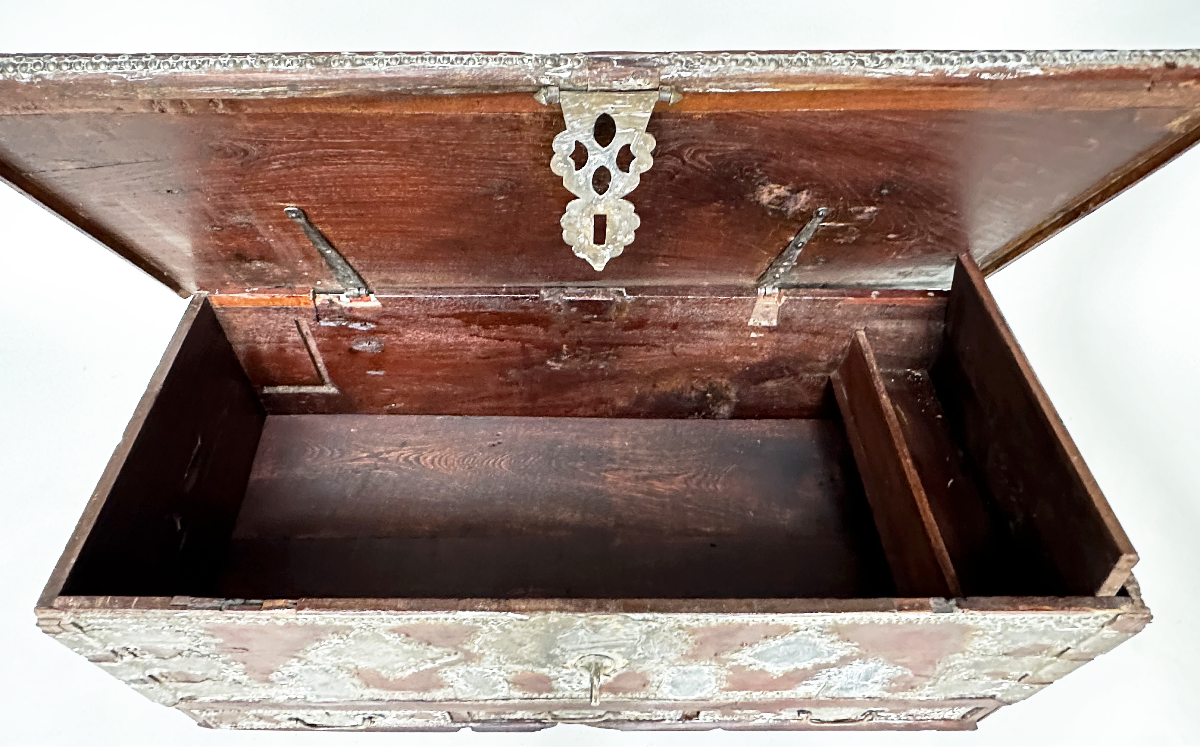 ZANZIBAR CHEST, 19th century North African brass bound and decorated with rising lid and three - Image 11 of 14