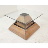 LOW TABLE, Bespoke Pyramid design glass top, 80cm x 80cm x 51cm.