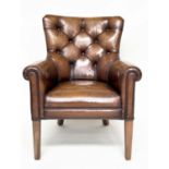 LIBRARY ARMCHAIR, club style hand finished natural soft leather upholstered with buttoned back and