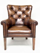 LIBRARY ARMCHAIR, club style hand finished natural soft leather upholstered with buttoned back and