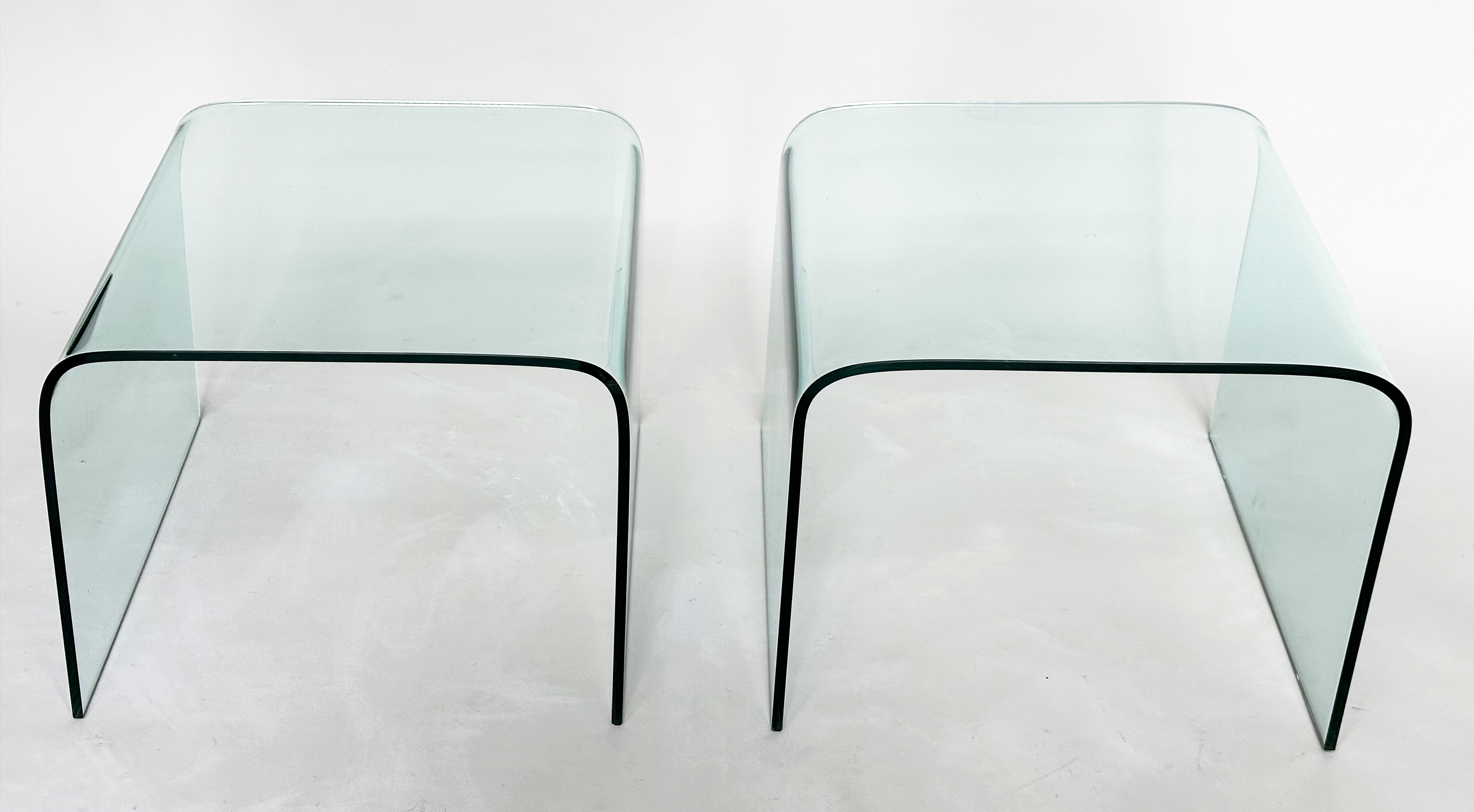 OCCASIONAL TABLES, a pair, contemporary curved plate glass, 60cm x 45cm H x 60cm. (2) - Image 4 of 5