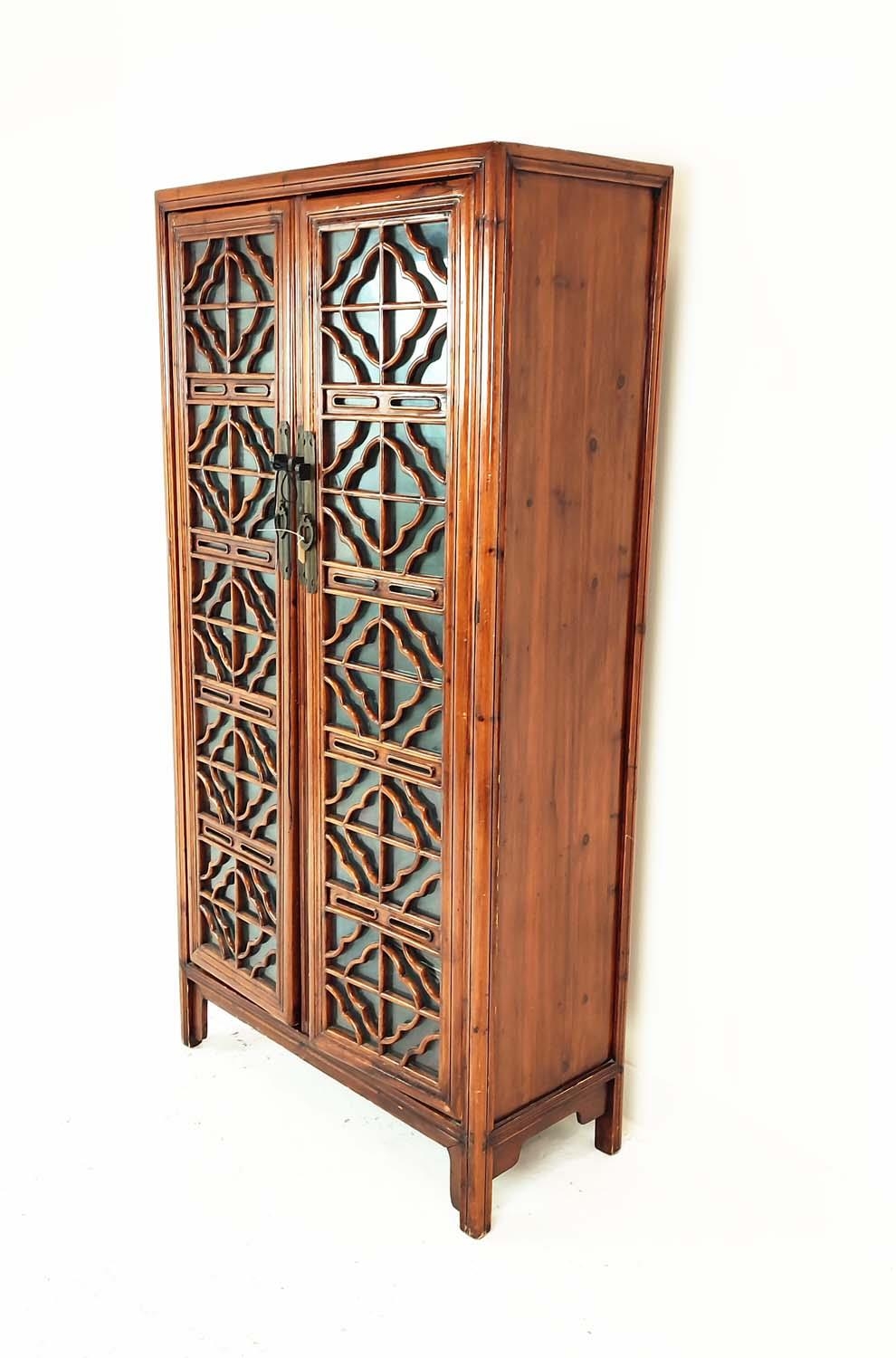 CHINESE CABINET, with lattice fronted doors and shelved interior, 186cm H x 95cm W x 42cm D. - Image 2 of 6