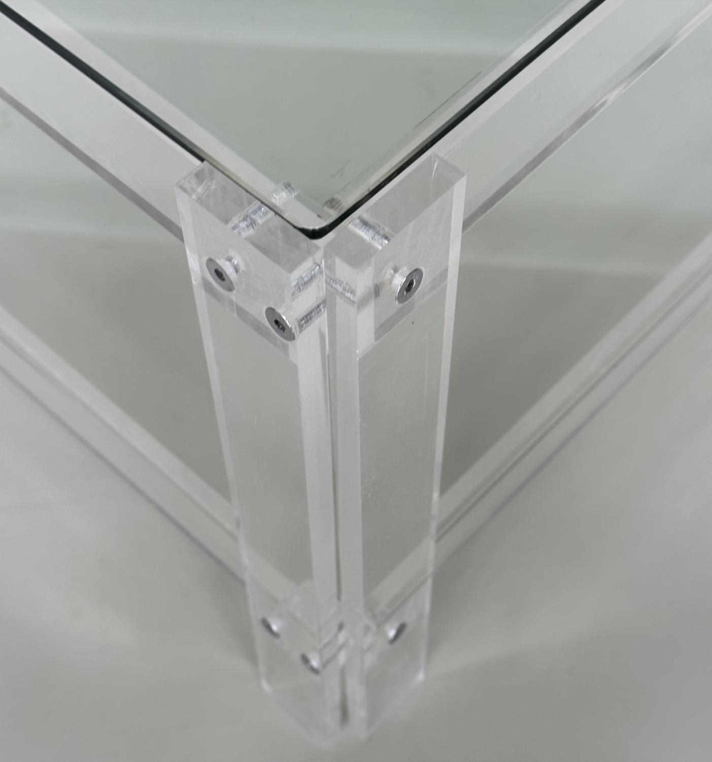 LUCITE LOW TABLE, square glazed raised upon lucite supports with undertier, 90cm x 90cm x 38cm. - Image 5 of 6