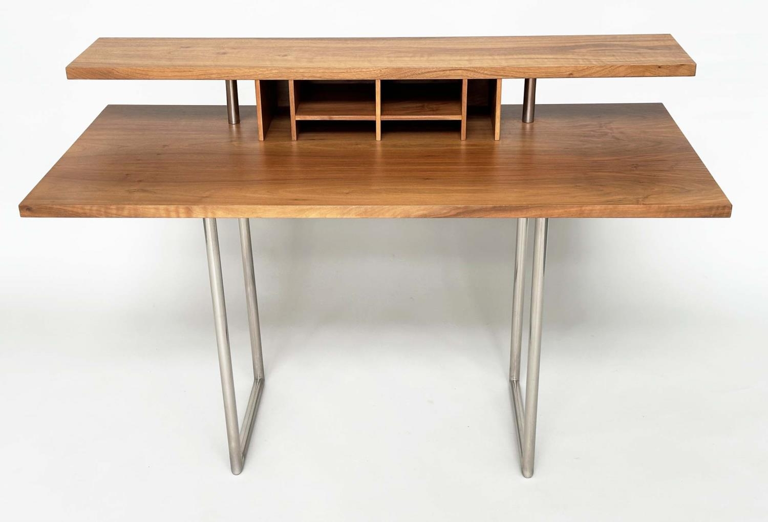 EILEEN DESK, by Sir Terence Conran, walnut with pigeon hole top and tubular chromed metal