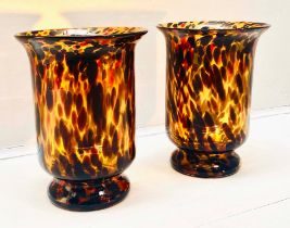 GLASS VASES, a pair, Murano style tortoiseshell glass, 30cm H x 22cm x 22cm. (2)