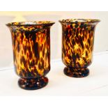 GLASS VASES, a pair, Murano style tortoiseshell glass, 30cm H x 22cm x 22cm. (2)