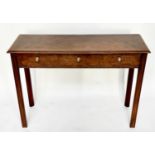 HALL TABLE, George III design walnut and crossbanded with three frieze drawers and channelled