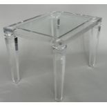 LUCITE LOW TABLE, rectangular lucite framed and glazed with square tapering supports, 80cm W x