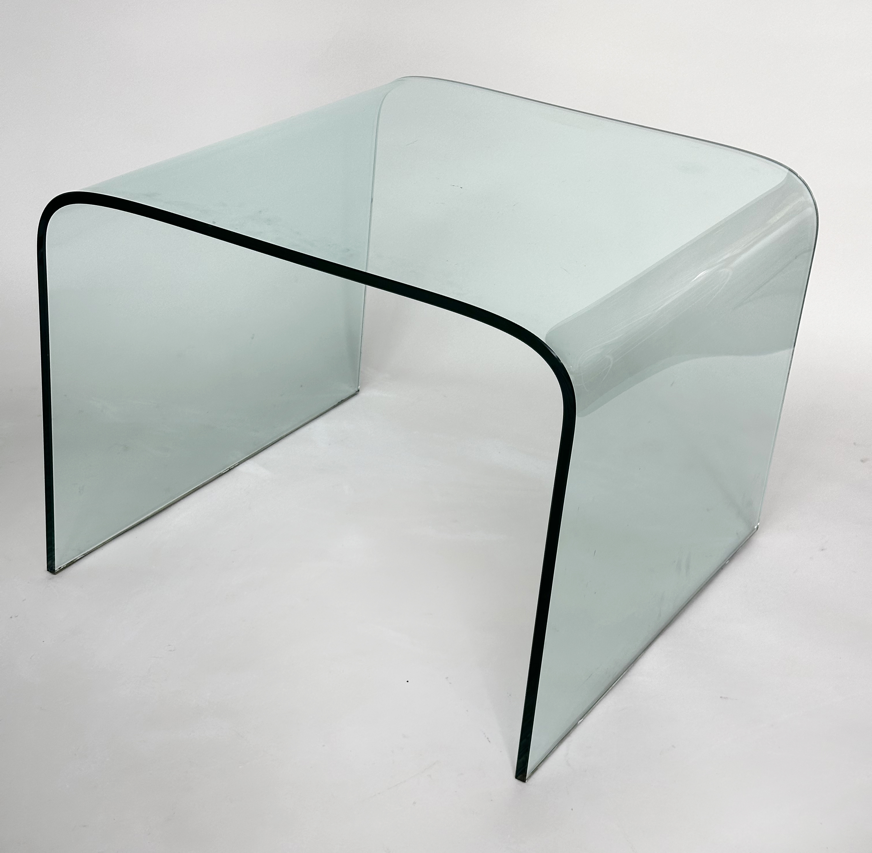 OCCASIONAL TABLES, a pair, contemporary curved plate glass, 60cm x 45cm H x 60cm. (2) - Image 3 of 5