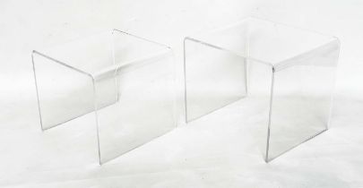 LUCITE TABLES, two 1970s lucite arched, larger 50cm W x 42cm D x 42cm H. (2)