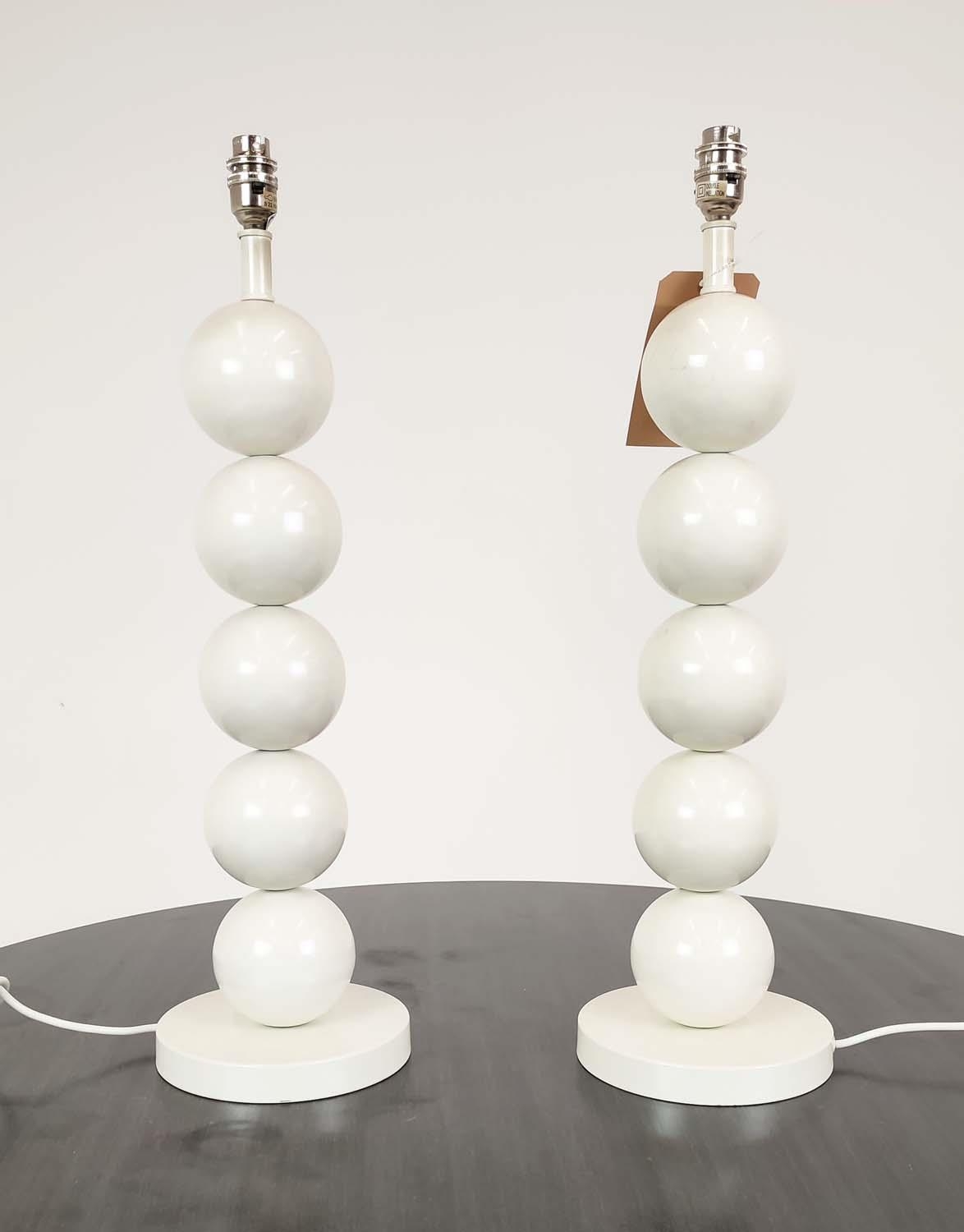 COACH HOUSE TABLE LAMPS, a pair, white metal ball stems, 62cm H. (2) - Image 2 of 5