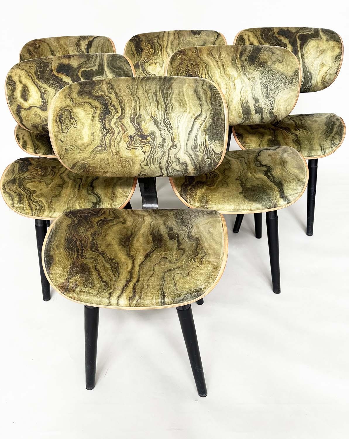 DINING CHAIRS, a set of six, Italian 1950s style, bent plywood and metal framed, 88cm H. (6) - Image 3 of 11