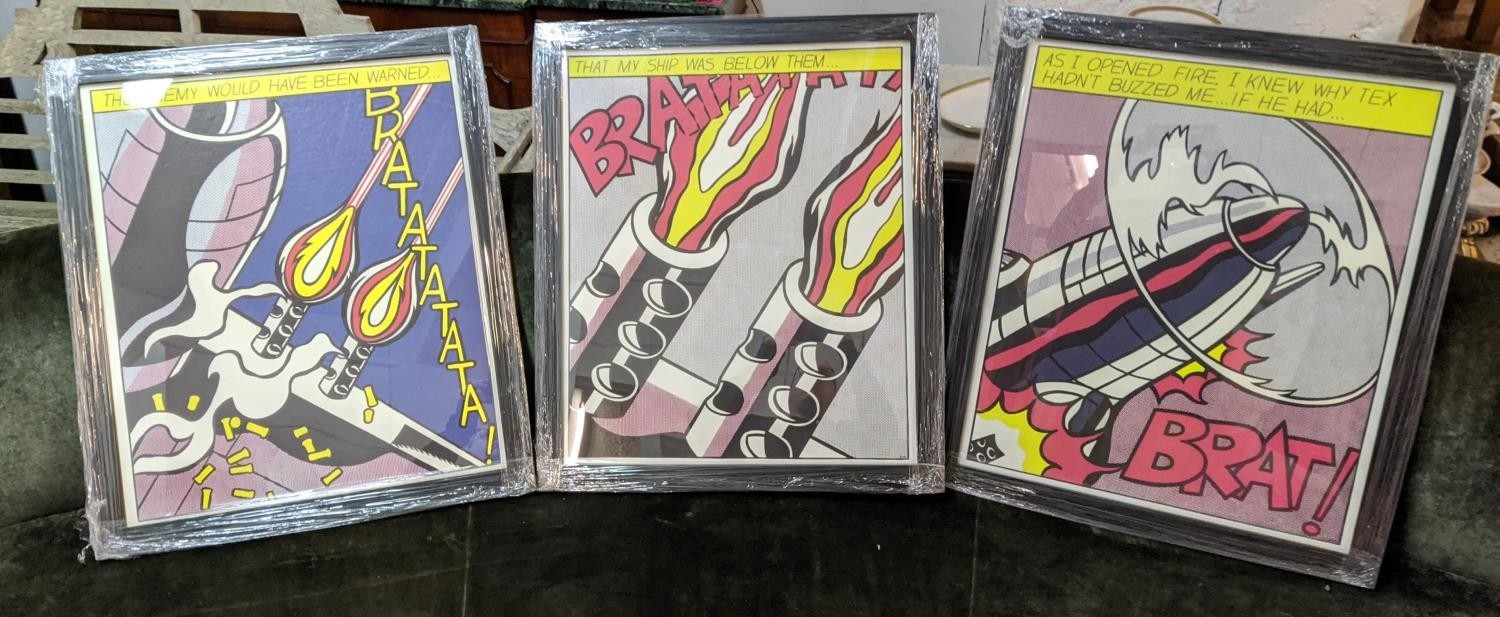 ROY LICHTENSTEIN, 'As I opened fire', off set lithographs, a set of three, 63cmx 52cm. (3)