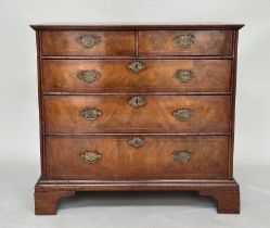 CHEST, early 18th century English Queen Anne figured walnut, crossbanded and line inlaid with two