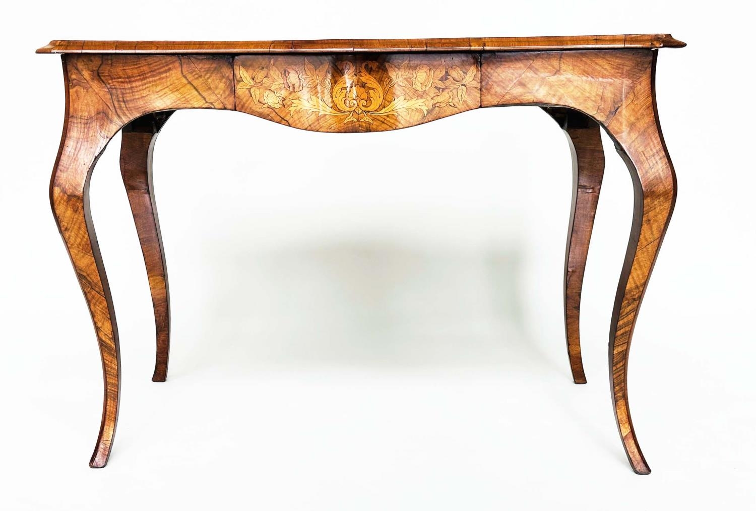 CENTRE TABLE, Victorian burr walnut with satinwood crossbanding and foliate marquetry on cabriole - Image 11 of 11