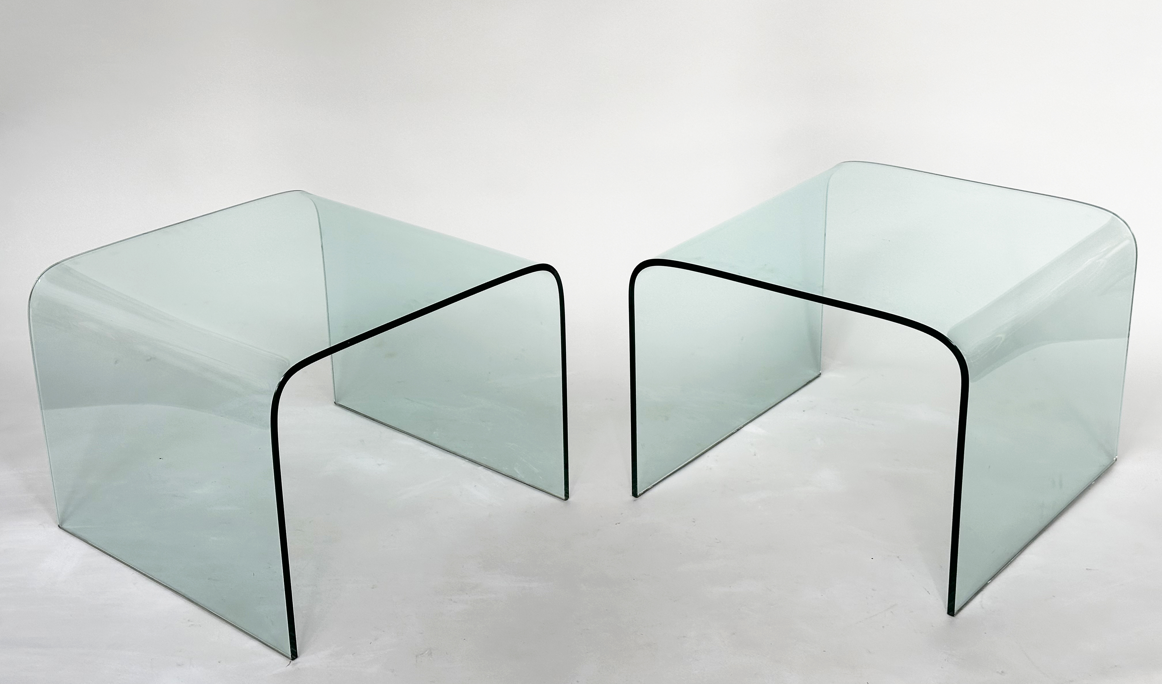 OCCASIONAL TABLES, a pair, contemporary curved plate glass, 60cm x 45cm H x 60cm. (2)