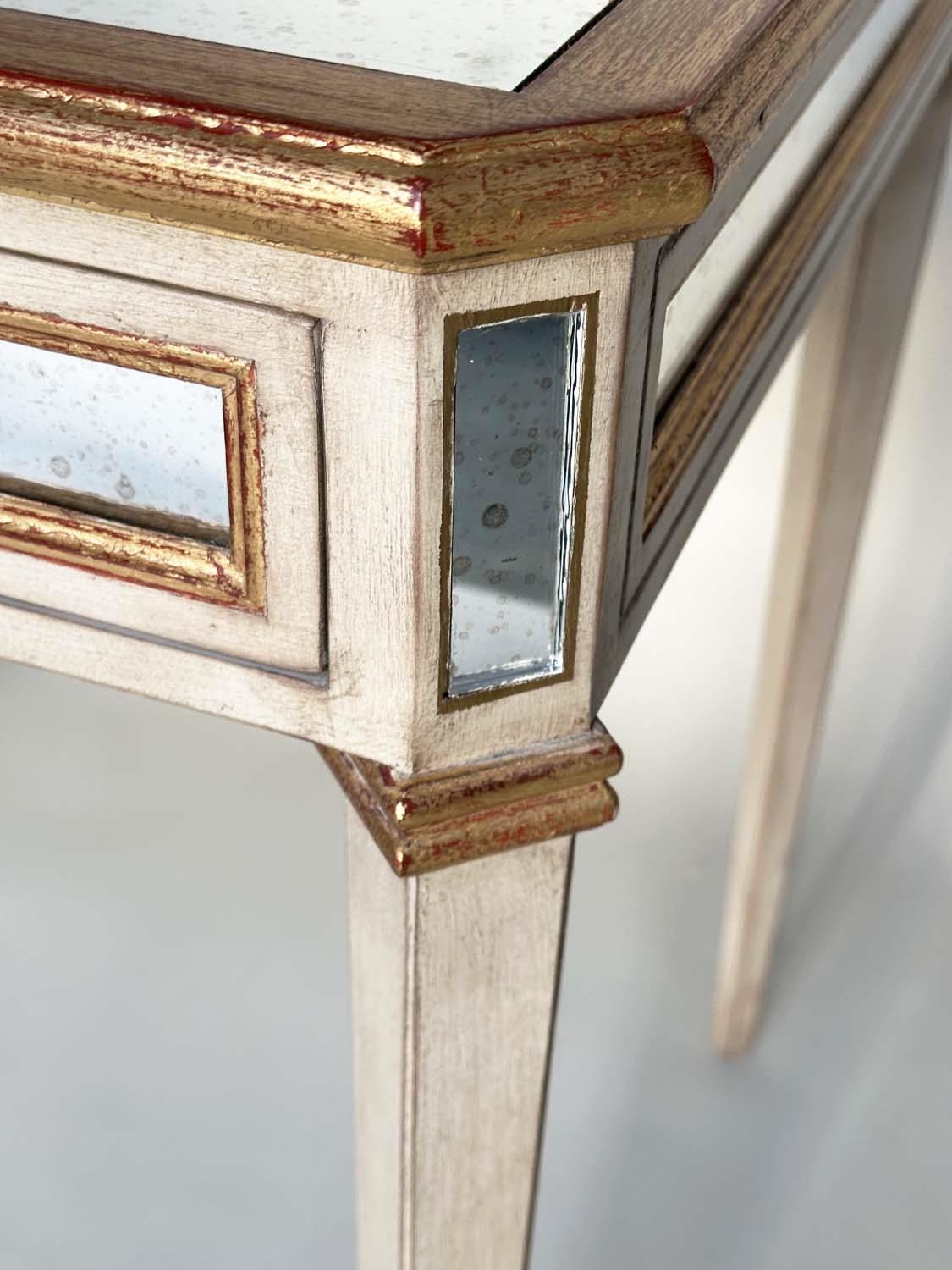 SIDE TABLE, Italian grey painted, parcel gilt and mirror panelled with a single drawer, 83cm x - Image 2 of 9