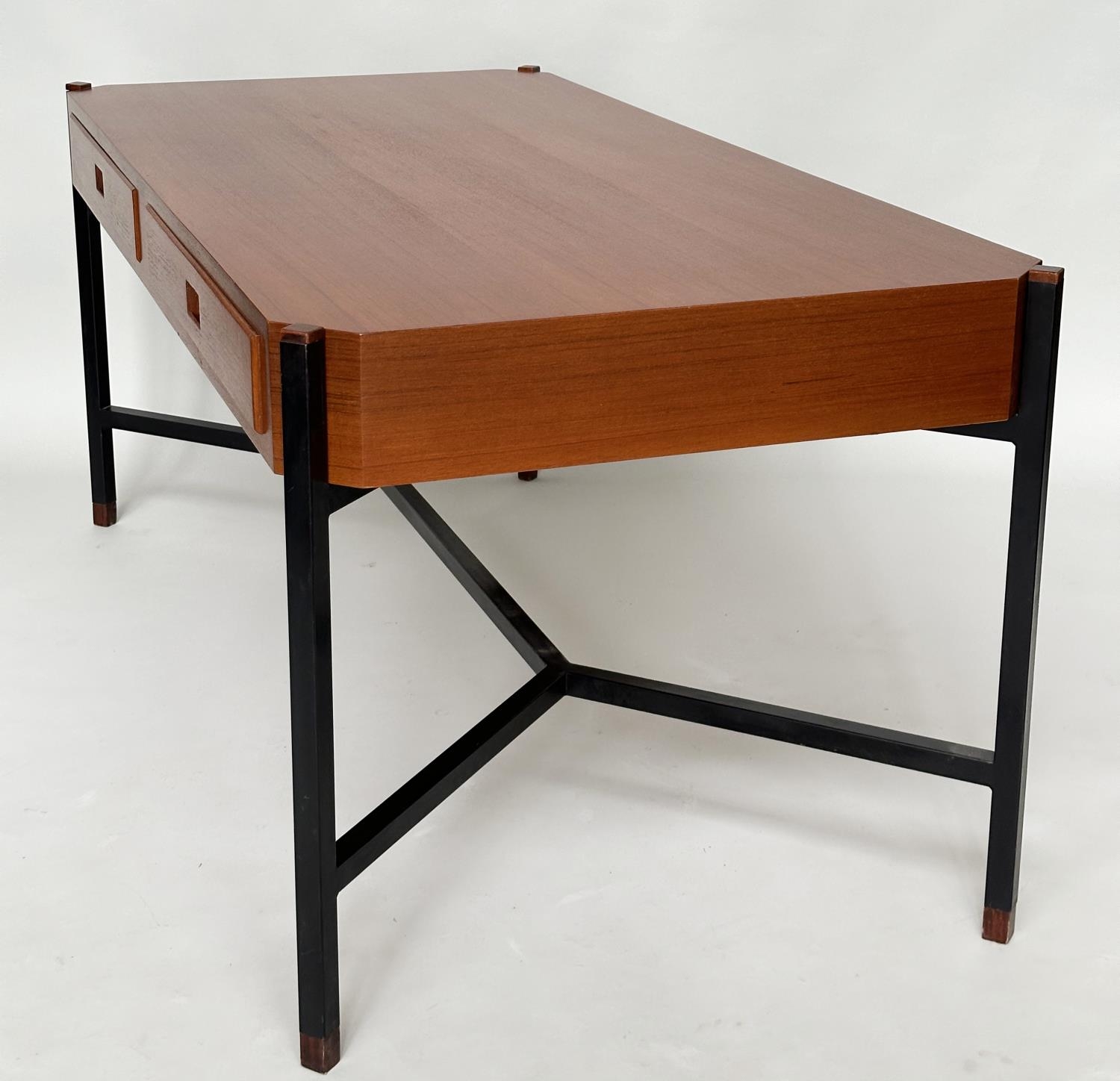 DESK, teak, in the manner of Ico Parisi, with two drawers and stretchered lacquered metal - Image 9 of 9