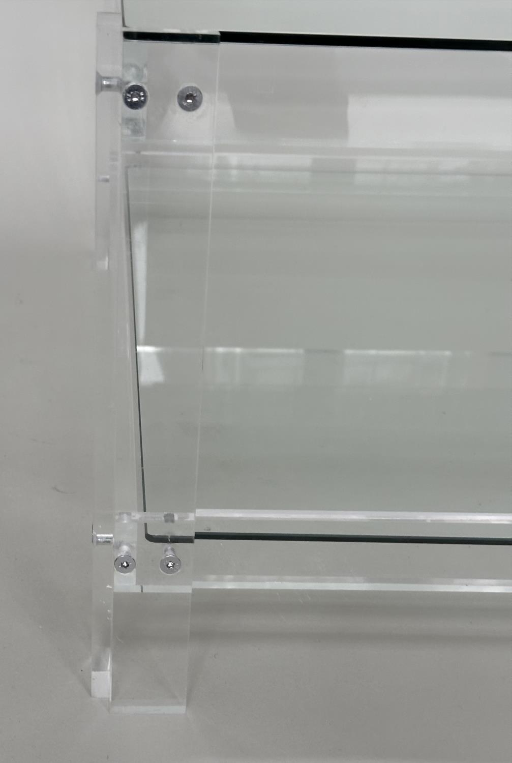 LUCITE LOW TABLE, square glazed raised upon lucite supports with undertier, 90cm x 90cm x 38cm. - Image 2 of 6