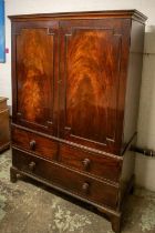 LINEN PRESS, 185cm H x 126cm W x 60cm D, George III mahogany of two doors enclosing a hanging rail