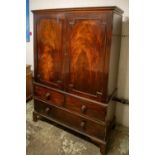 LINEN PRESS, 185cm H x 126cm W x 60cm D, George III mahogany of two doors enclosing a hanging rail