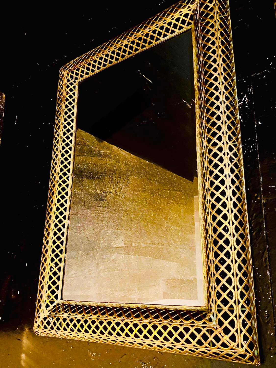 ARCHITECTURAL WALL MIRRORS, a pair, rectangular with pierced gilt metal frames, 100cm H x 70cm. (2) - Image 3 of 3