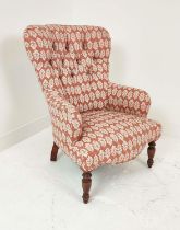 SLIPPER CHAIR, beechwood in leaf patterned fabric, 86cm H x 61cm W x 75cm D.