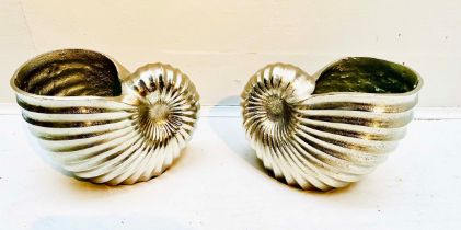 WINE COOLERS, a pair, sea shell form, silvered metal, 18cm H x 26cm x 17cm. (2)