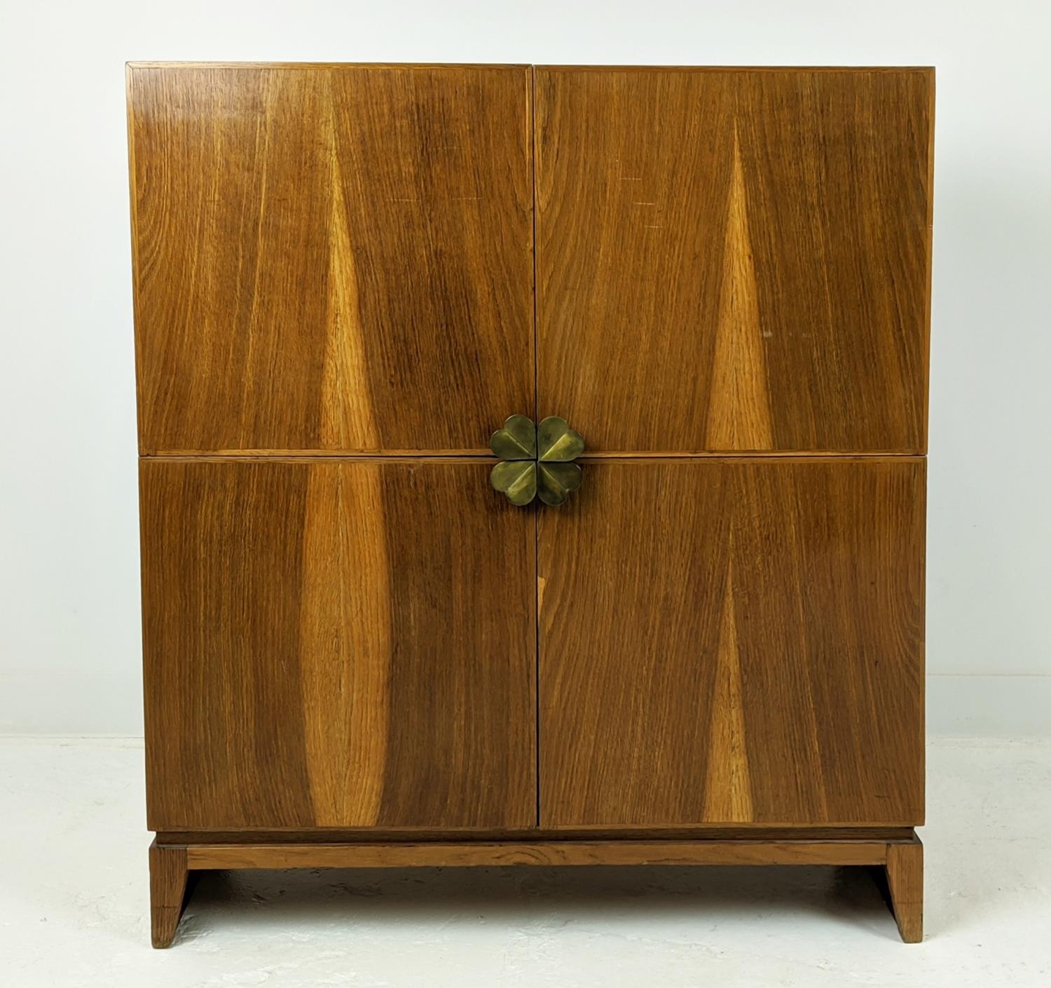 SECRETAIRE CABINET, 201cm x 66cm x 116cm at largest when open, vintage 20th century, leathered - Image 2 of 8