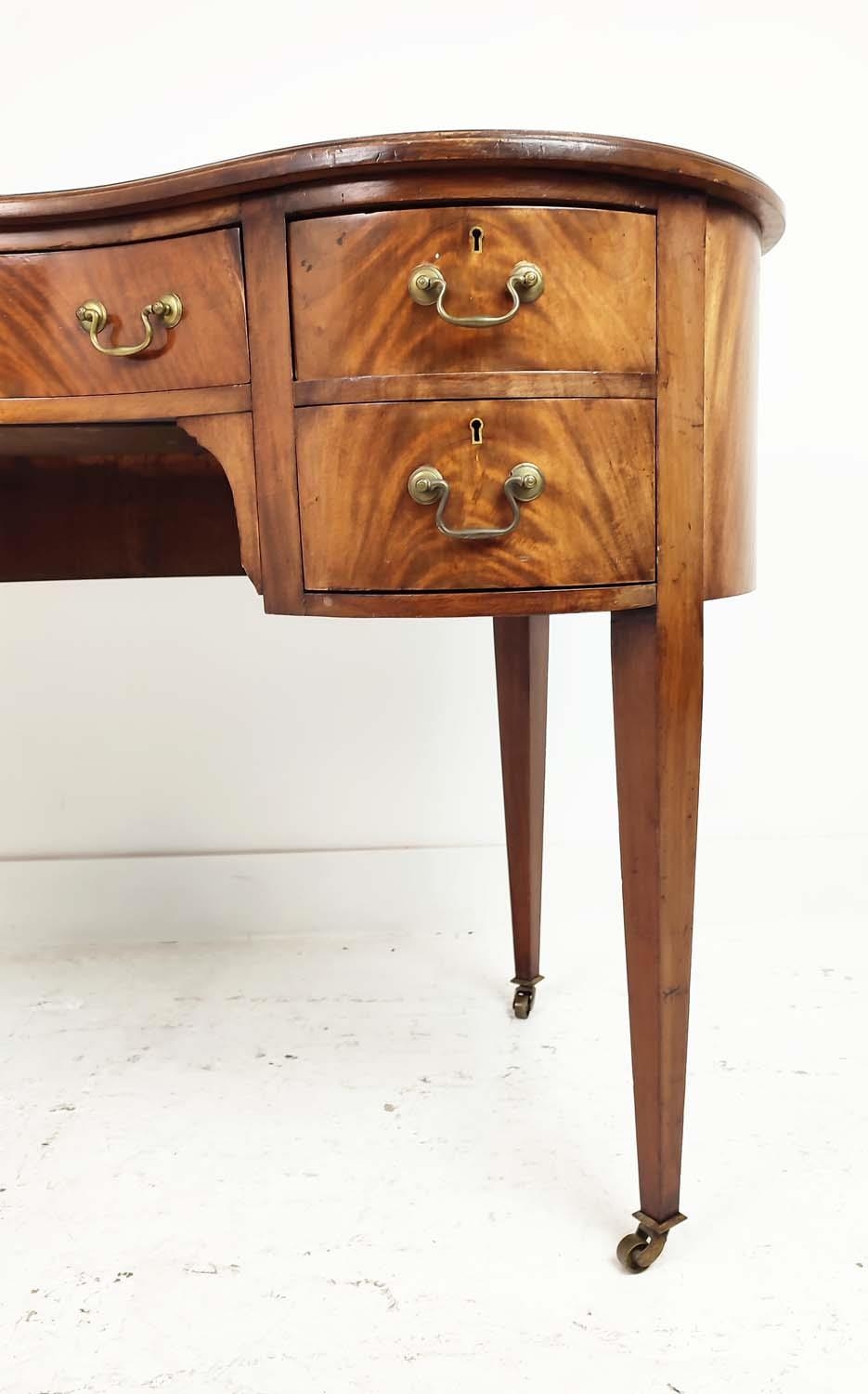 KIDNEY SHAPED DESK, Edwardian mahogany, with inlaid tooled brown leather top over five drawers, - Image 2 of 9