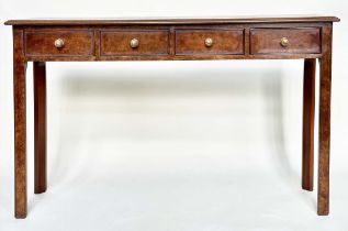 HALL TABLE, George III design burr walnut and crossbanded with four frieze drawers, 126cm x 32cm x