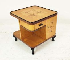 ART DECO CENTRE TABLE, Swedish 1930's, maple, ash, marquetry and ebonised detail with two opposing