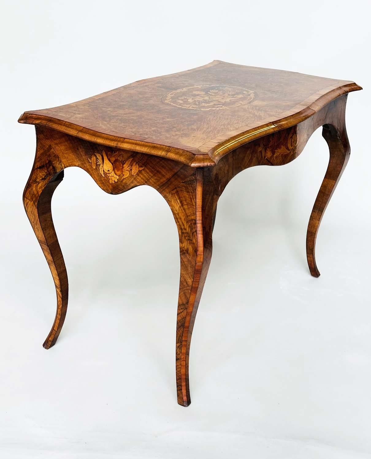 CENTRE TABLE, Victorian burr walnut with satinwood crossbanding and foliate marquetry on cabriole - Image 7 of 11